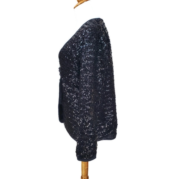 Vintage Henry Higgins Solid Black Sequin Fully Lined Evening Jacket New Year's - Picture 3 of 11
